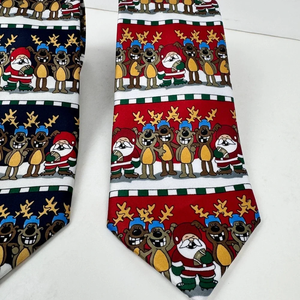 2 St Nicks Tie Shop Christmas Holiday Football Player Reindeer Santa Blue Red